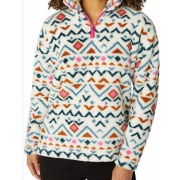 Eddie Bauer Aztec Sherpa Fleece Pullover Women’s Large Cream Multi 1/4 Zip EUC - Picture 2 of 10